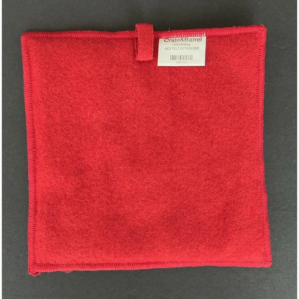 Crate & Barrel CHRISTMAS SNOWMAN Oven Mitt & Pot Holder Red Wool/Felt - Set of 2